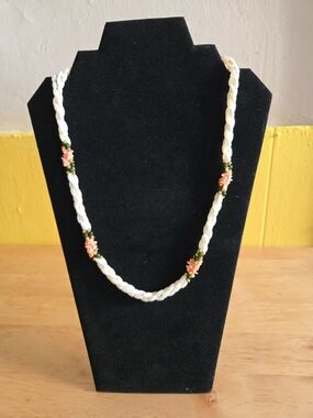 Handcrafted White Mother Of Pearl Necklace with Coral Bead Accents